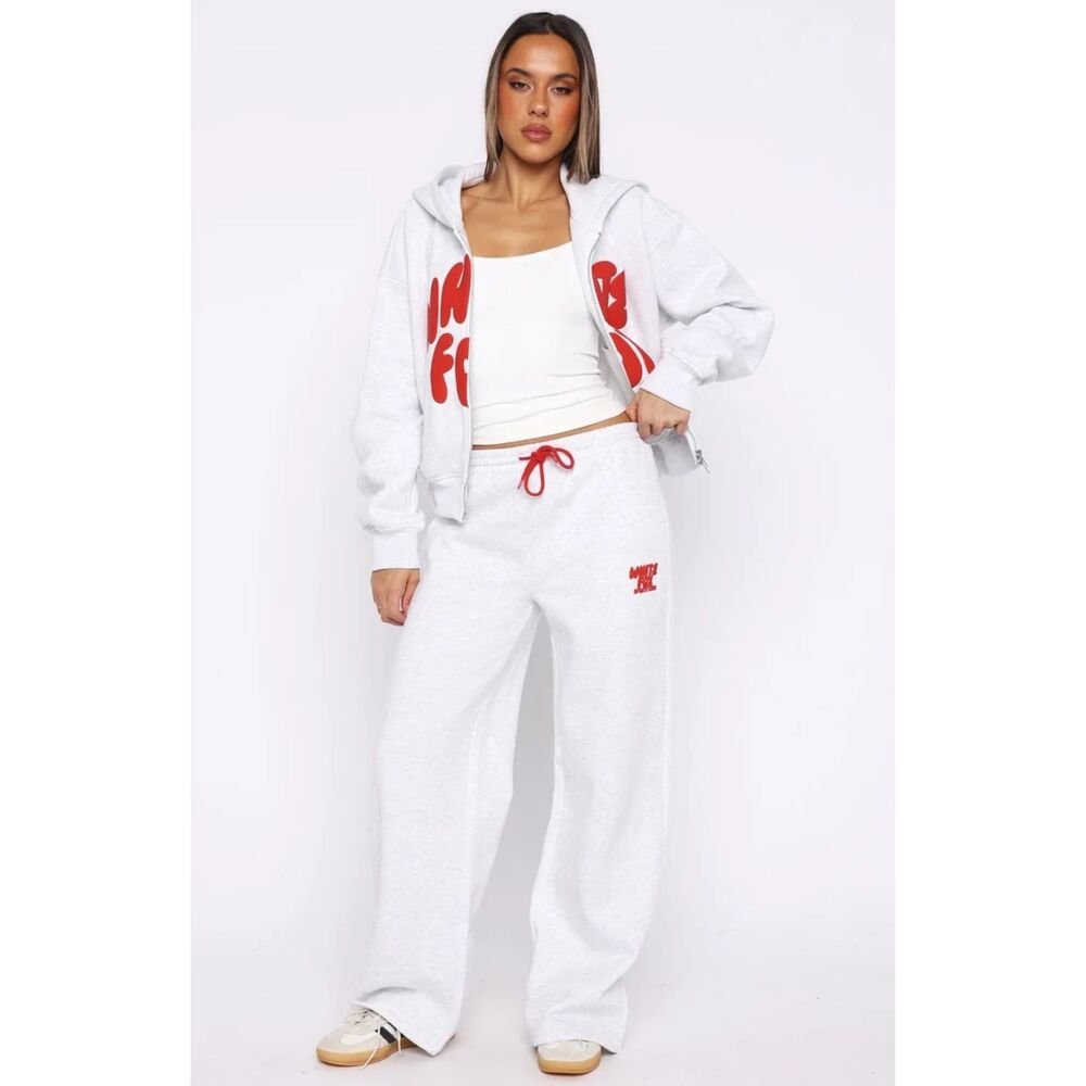White Fox Boutique Club 14 Allie Sports Club Wide Leg Track Pants Grey Marle S